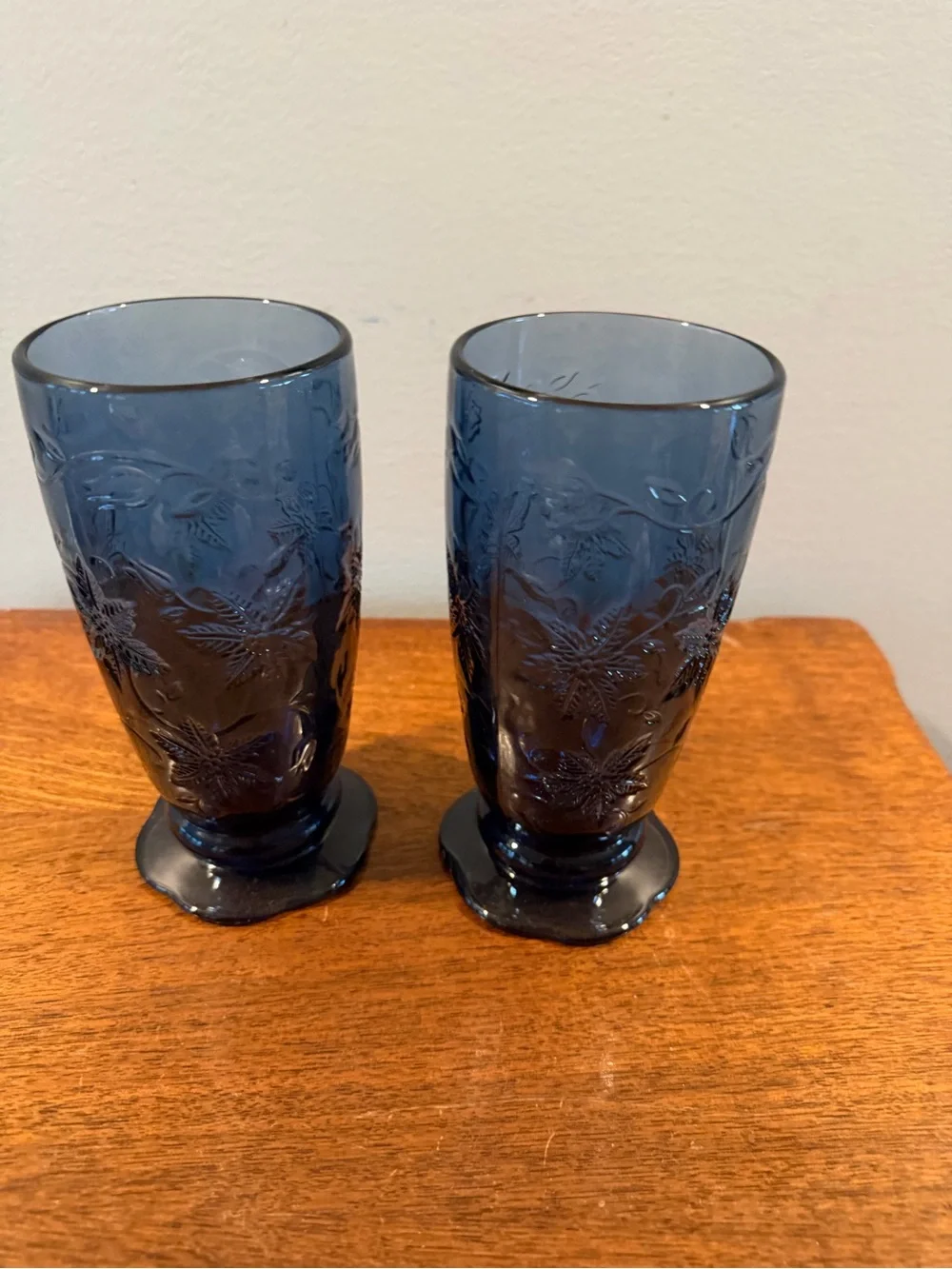 Princess House Fantasia Blue Footed Floral Glasses 2